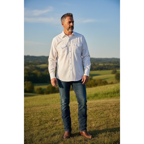 Wrangler Other - Wrangler Men's Long Sleeve‎ White Western Pearl Snap Shirt Size 2XLT Tall